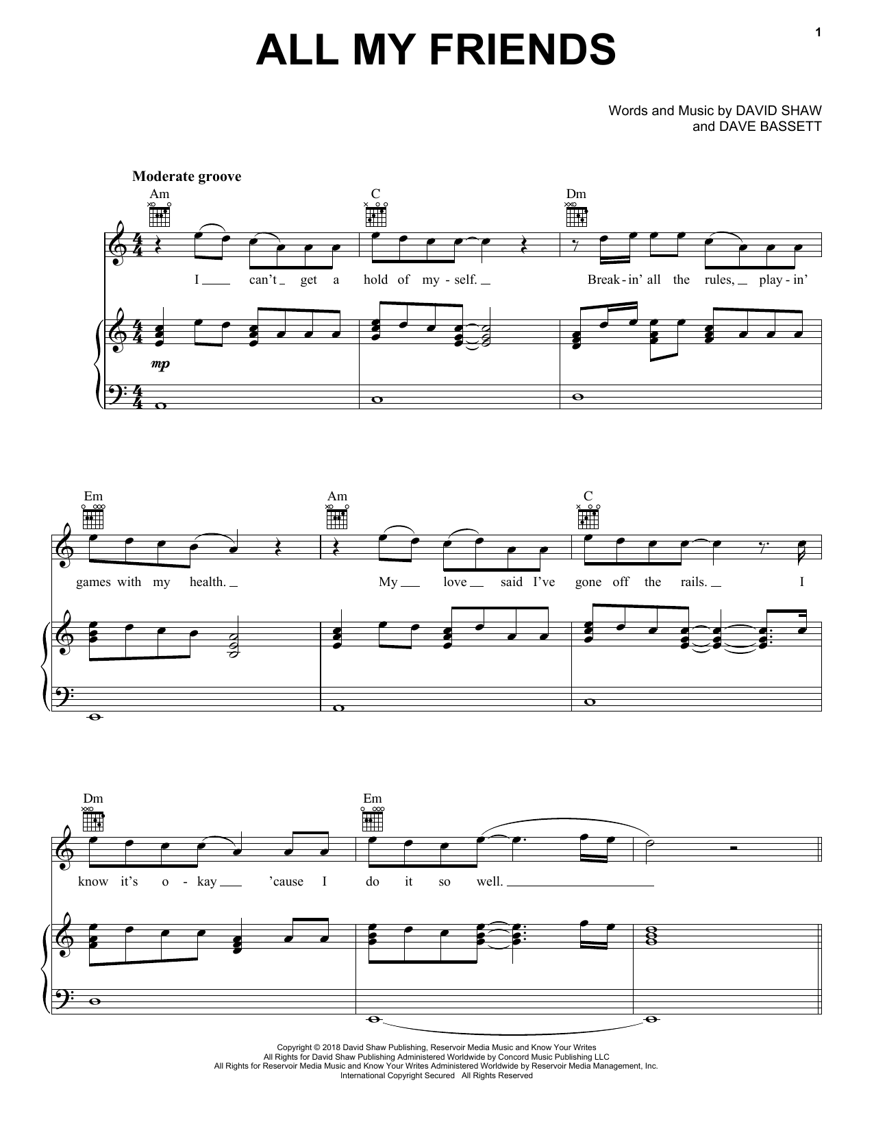 Download The Revivalists All My Friends Sheet Music and learn how to play Piano, Vocal & Guitar Chords (Right-Hand Melody) PDF digital score in minutes