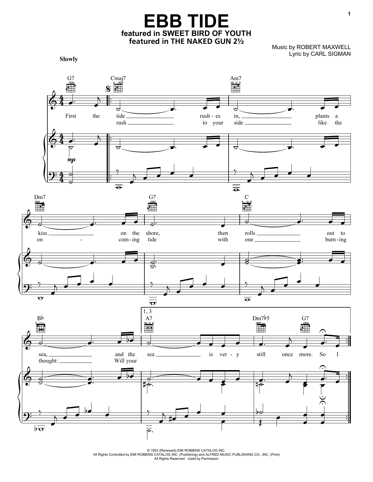 Download The Righteous Brothers Ebb Tide Sheet Music and learn how to play Piano, Vocal & Guitar (Right-Hand Melody) PDF digital score in minutes