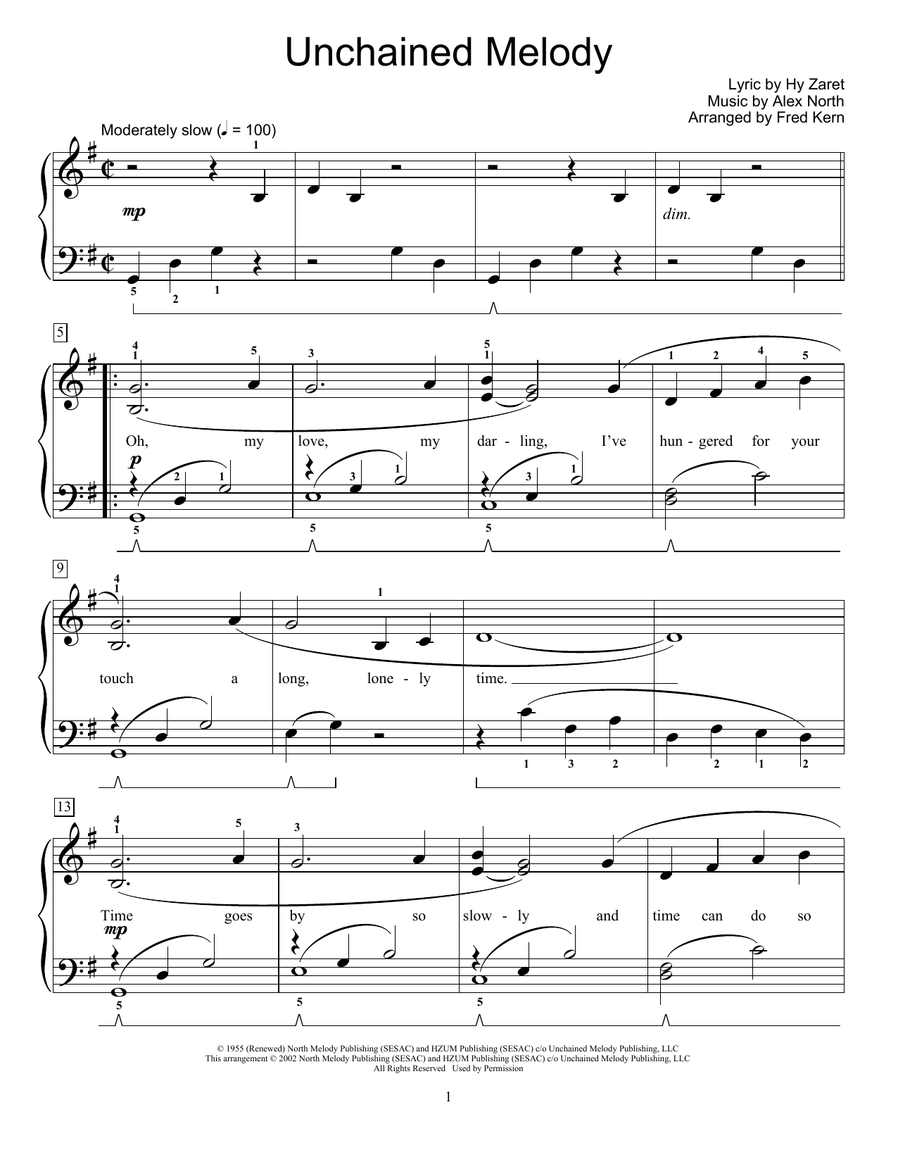 Download The Righteous Brothers Unchained Melody (arr. Fred Kern) Sheet Music and learn how to play Educational Piano PDF digital score in minutes