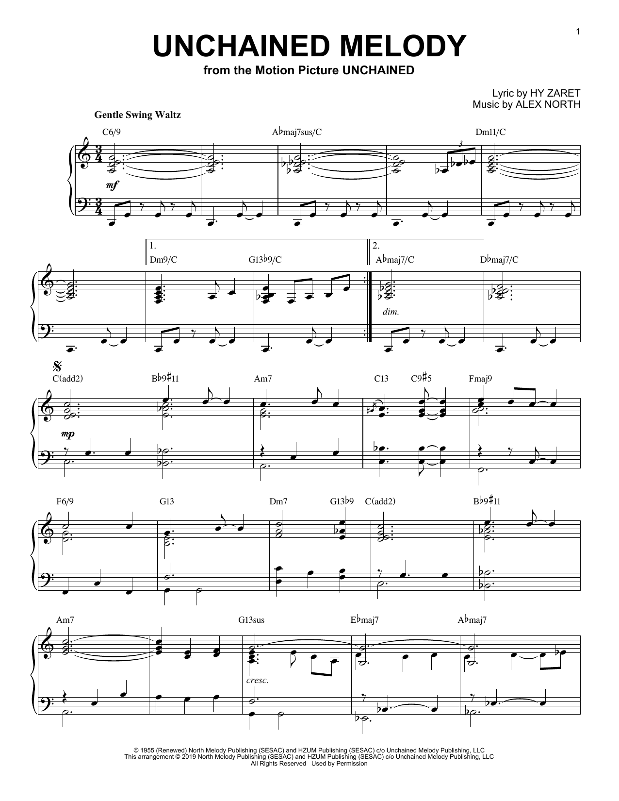 Download The Righteous Brothers Unchained Melody [Jazz version] Sheet Music and learn how to play Piano Solo PDF digital score in minutes