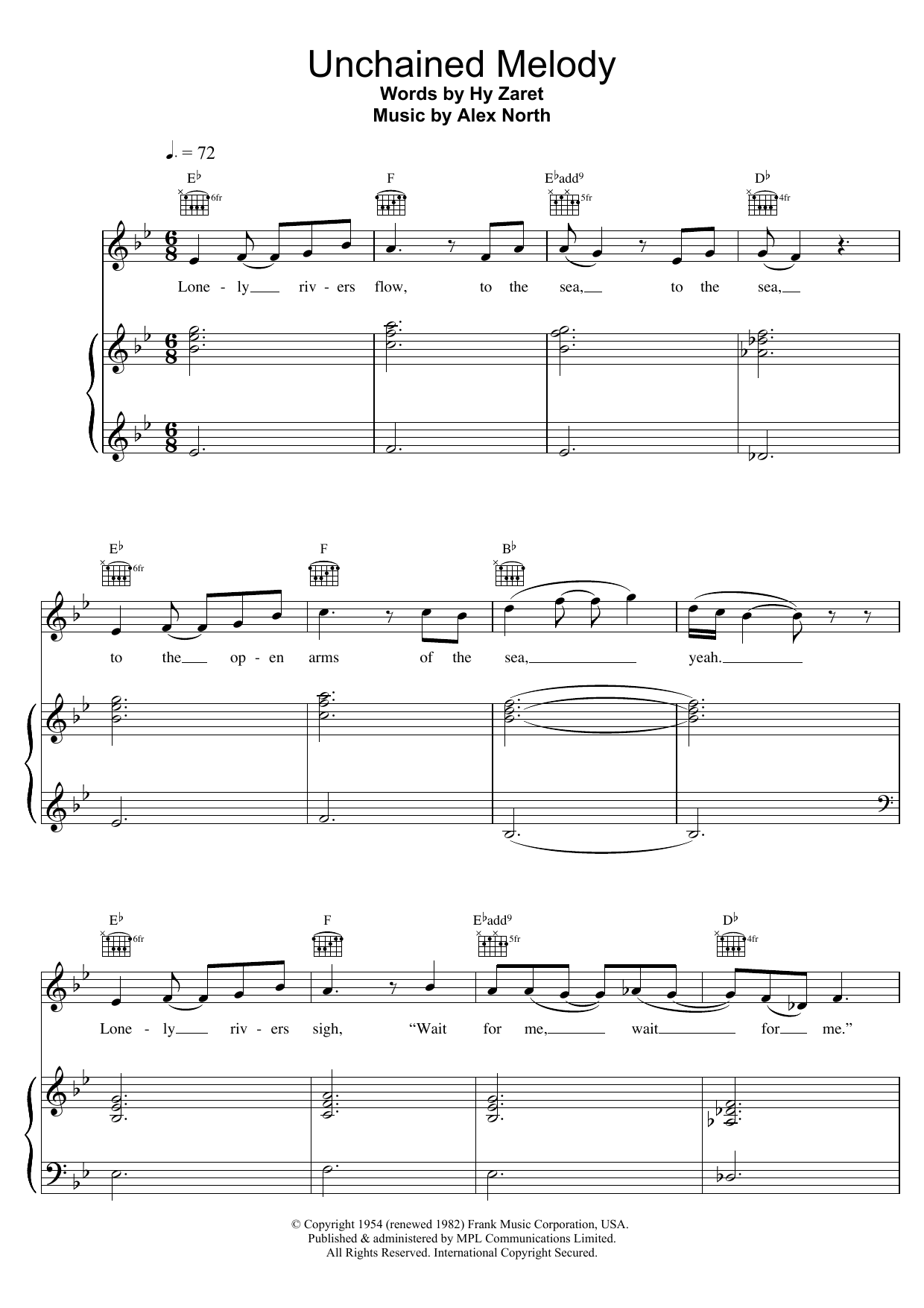 Download The Righteous Brothers Unchained Melody Sheet Music and learn how to play Piano, Vocal & Guitar PDF digital score in minutes