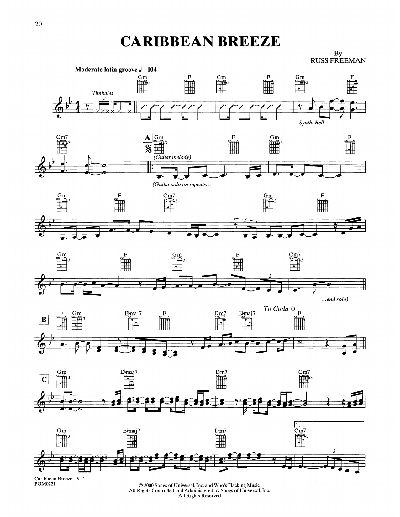 Download The Rippingtons Caribbean Breeze Sheet Music and learn how to play Solo Guitar PDF digital score in minutes