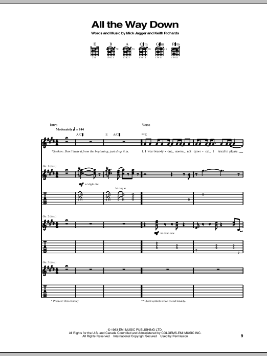 Download The Rolling Stones All The Way Down Sheet Music and learn how to play Guitar Tab PDF digital score in minutes