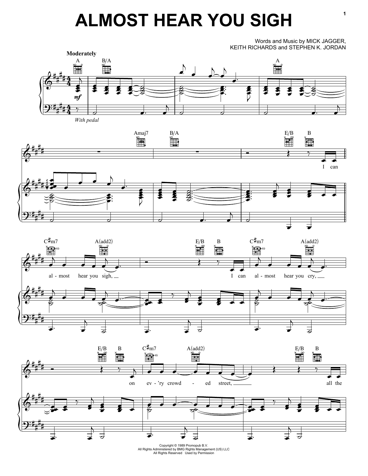 Download The Rolling Stones Almost Hear You Sigh Sheet Music and learn how to play Piano, Vocal & Guitar (Right-Hand Melody) PDF digital score in minutes