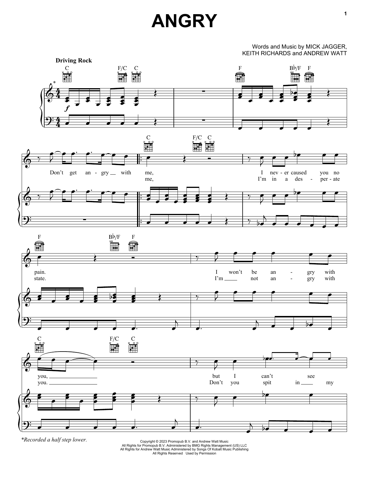 Download The Rolling Stones Angry Sheet Music and learn how to play Piano, Vocal & Guitar Chords (Right-Hand Melody) PDF digital score in minutes