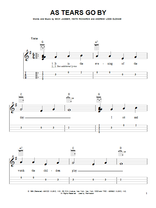 Download The Rolling Stones As Tears Go By Sheet Music and learn how to play Ukulele PDF digital score in minutes