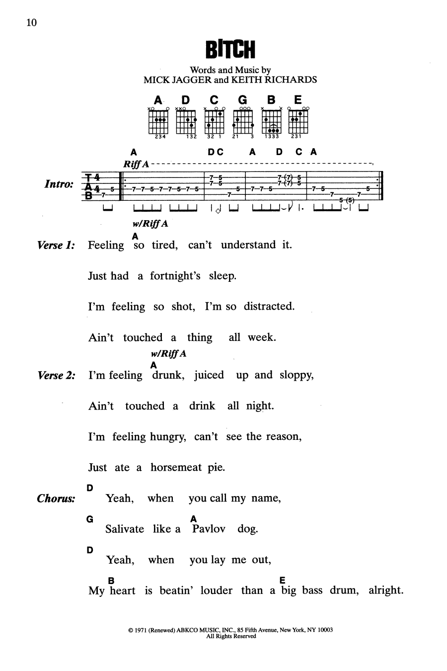 Download The Rolling Stones Bitch Sheet Music and learn how to play Guitar Chords/Lyrics PDF digital score in minutes