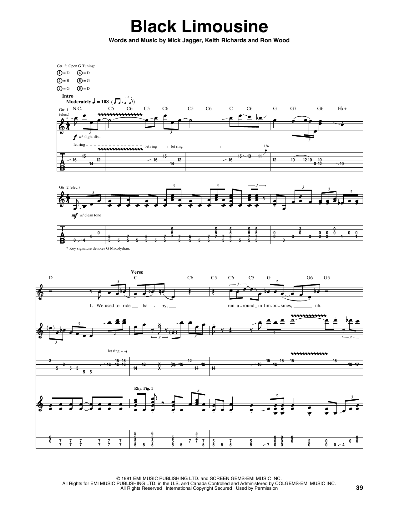 Download The Rolling Stones Black Limousine Sheet Music and learn how to play Guitar Tab PDF digital score in minutes