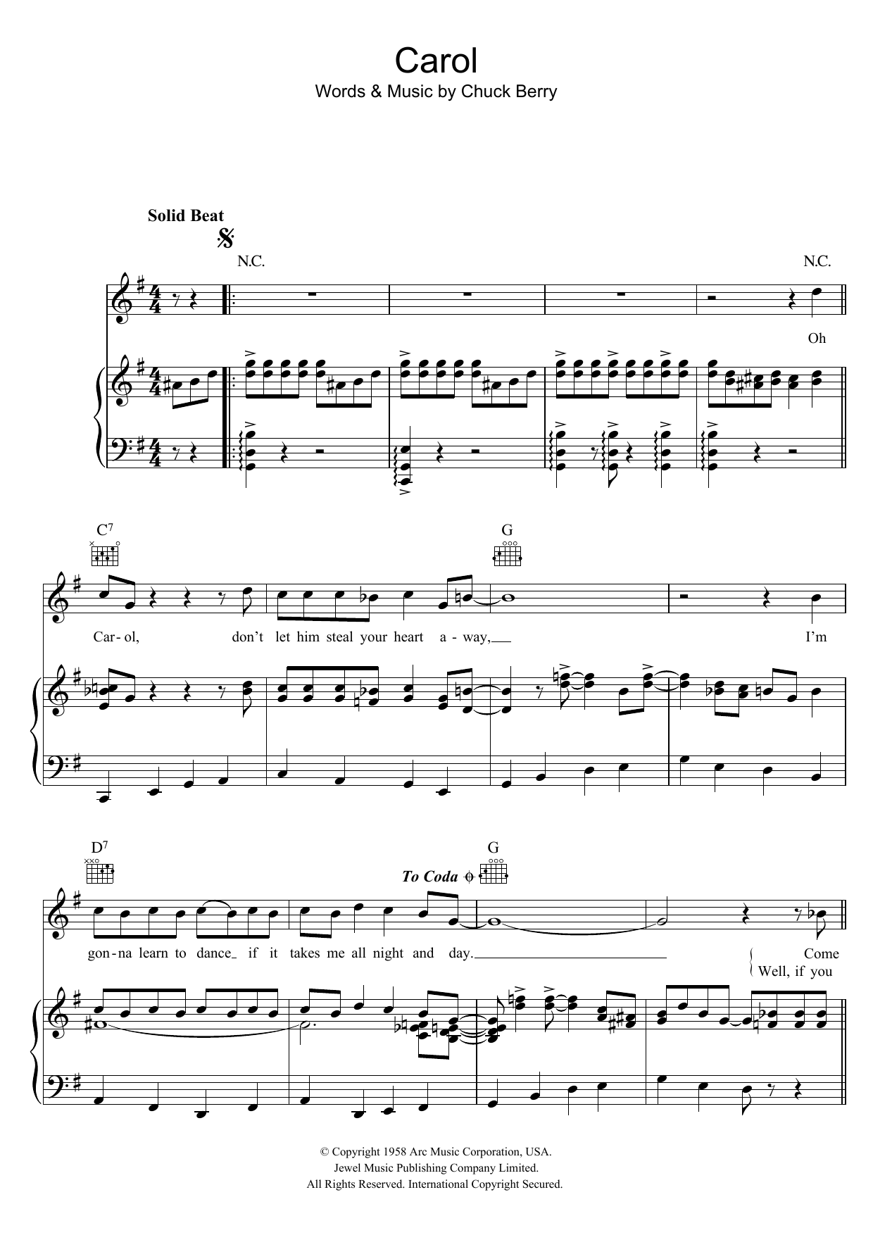 Download The Rolling Stones Carol Sheet Music and learn how to play Piano, Vocal & Guitar (Right-Hand Melody) PDF digital score in minutes