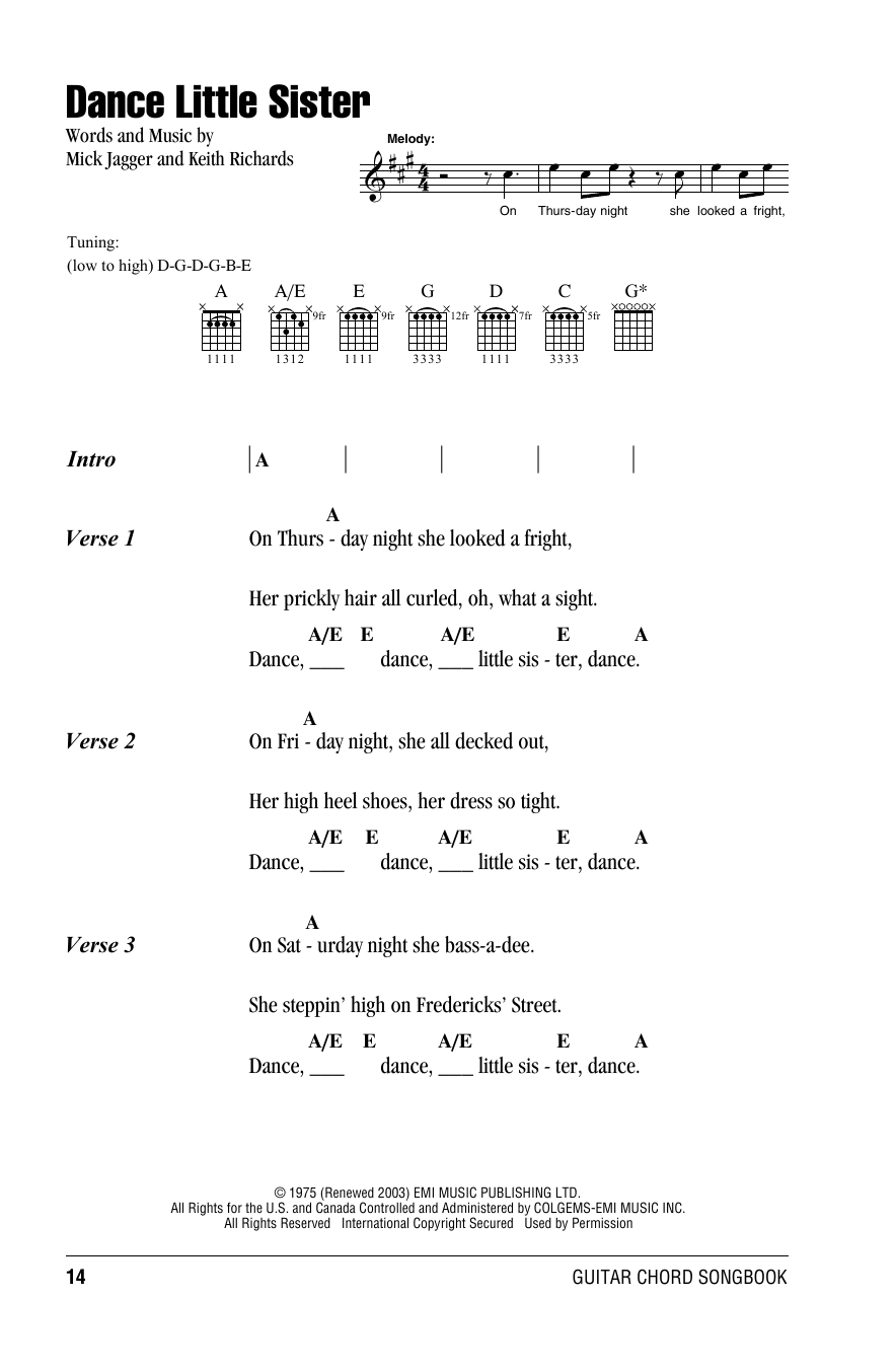 Download The Rolling Stones Dance Little Sister Sheet Music and learn how to play Lyrics & Chords PDF digital score in minutes