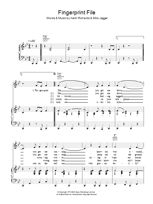 Download The Rolling Stones Fingerprint File Sheet Music and learn how to play Piano, Vocal & Guitar (Right-Hand Melody) PDF digital score in minutes
