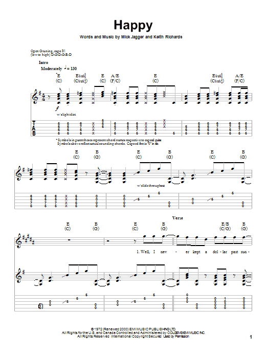 Download The Rolling Stones Happy Sheet Music and learn how to play Bass Guitar Tab PDF digital score in minutes