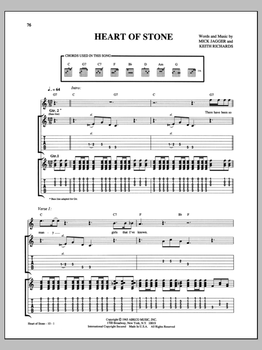Download The Rolling Stones Heart Of Stone Sheet Music and learn how to play Guitar Tab PDF digital score in minutes
