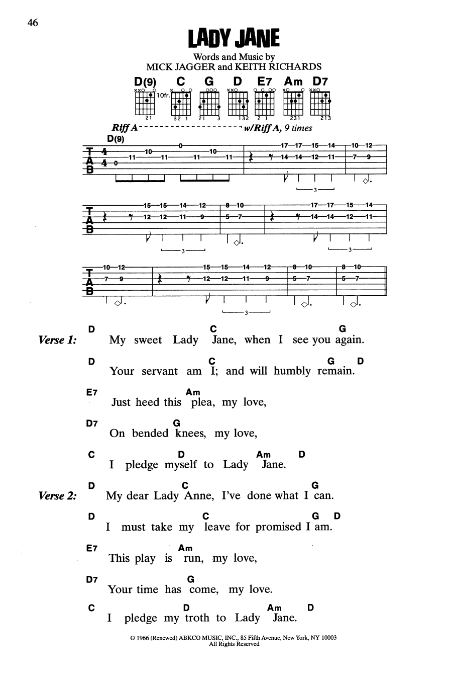 Download The Rolling Stones Lady Jane Sheet Music and learn how to play Guitar Chords/Lyrics PDF digital score in minutes