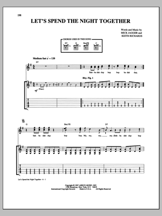 Download The Rolling Stones Let's Spend The Night Together Sheet Music and learn how to play Guitar Tab PDF digital score in minutes