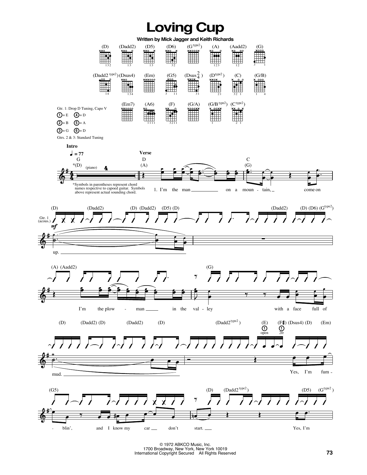 Download The Rolling Stones Loving Cup Sheet Music and learn how to play Guitar Tab PDF digital score in minutes