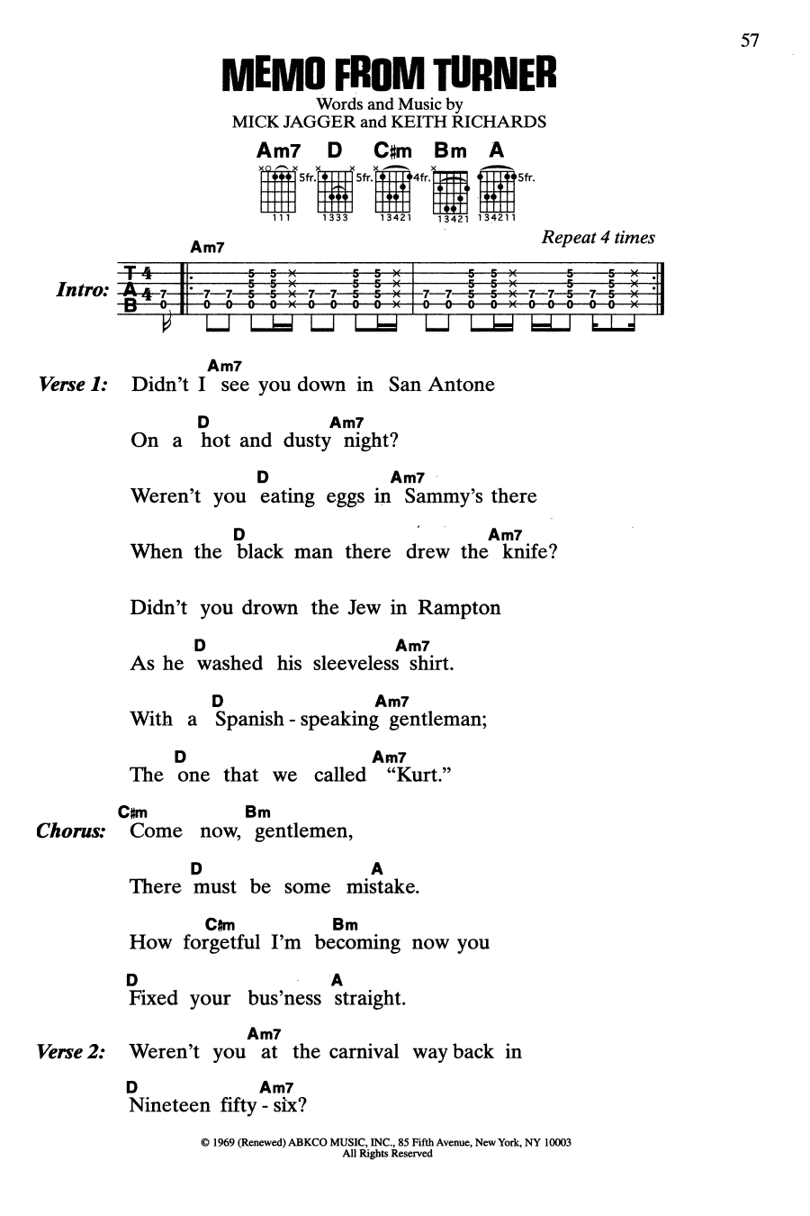Download The Rolling Stones Memo From Turner (from Performance) Sheet Music and learn how to play Guitar Chords/Lyrics PDF digital score in minutes