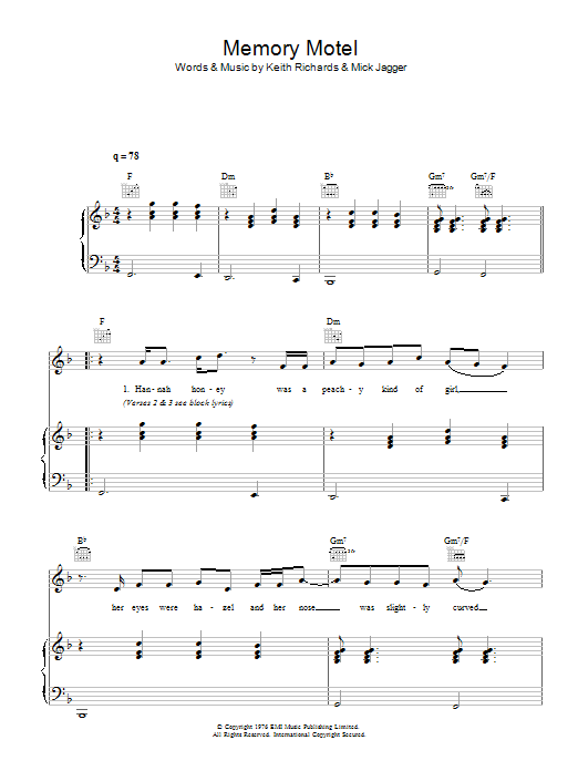 Download The Rolling Stones Memory Motel Sheet Music and learn how to play Lyrics & Chords PDF digital score in minutes