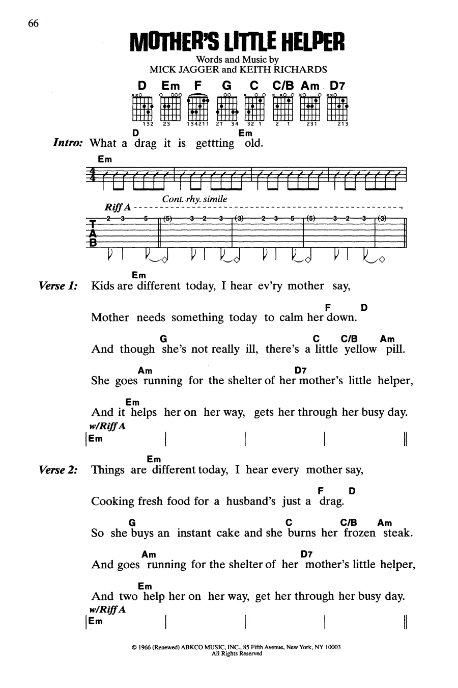 Download The Rolling Stones Mother's Little Helper Sheet Music and learn how to play Guitar Chords/Lyrics PDF digital score in minutes