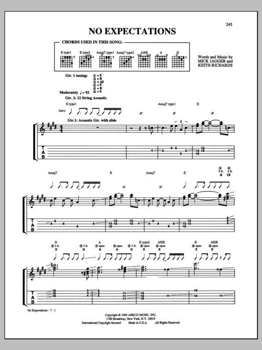 Download The Rolling Stones No Expectations Sheet Music and learn how to play Guitar Tab PDF digital score in minutes