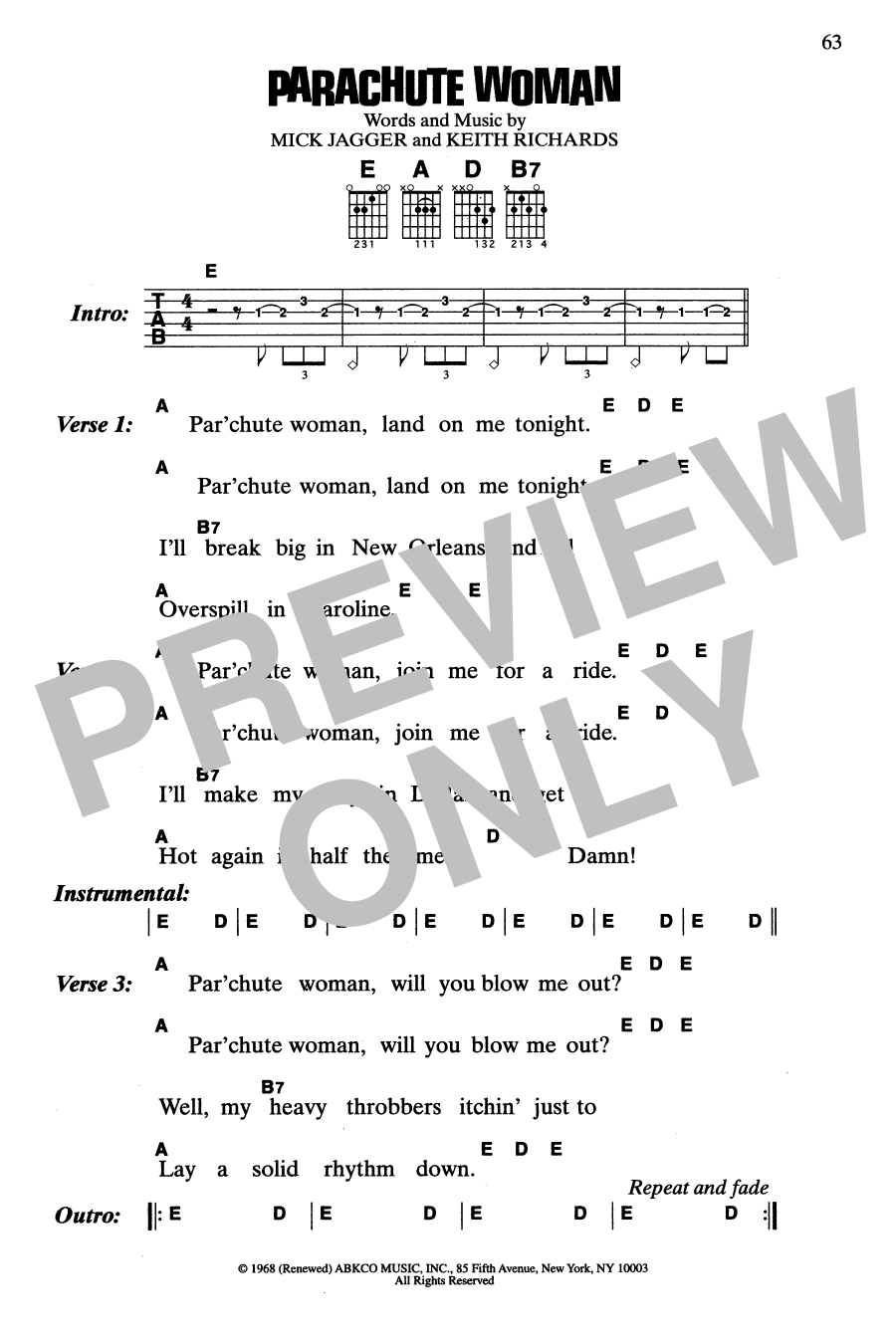 Download The Rolling Stones Parachute Woman Sheet Music and learn how to play Guitar Tab PDF digital score in minutes