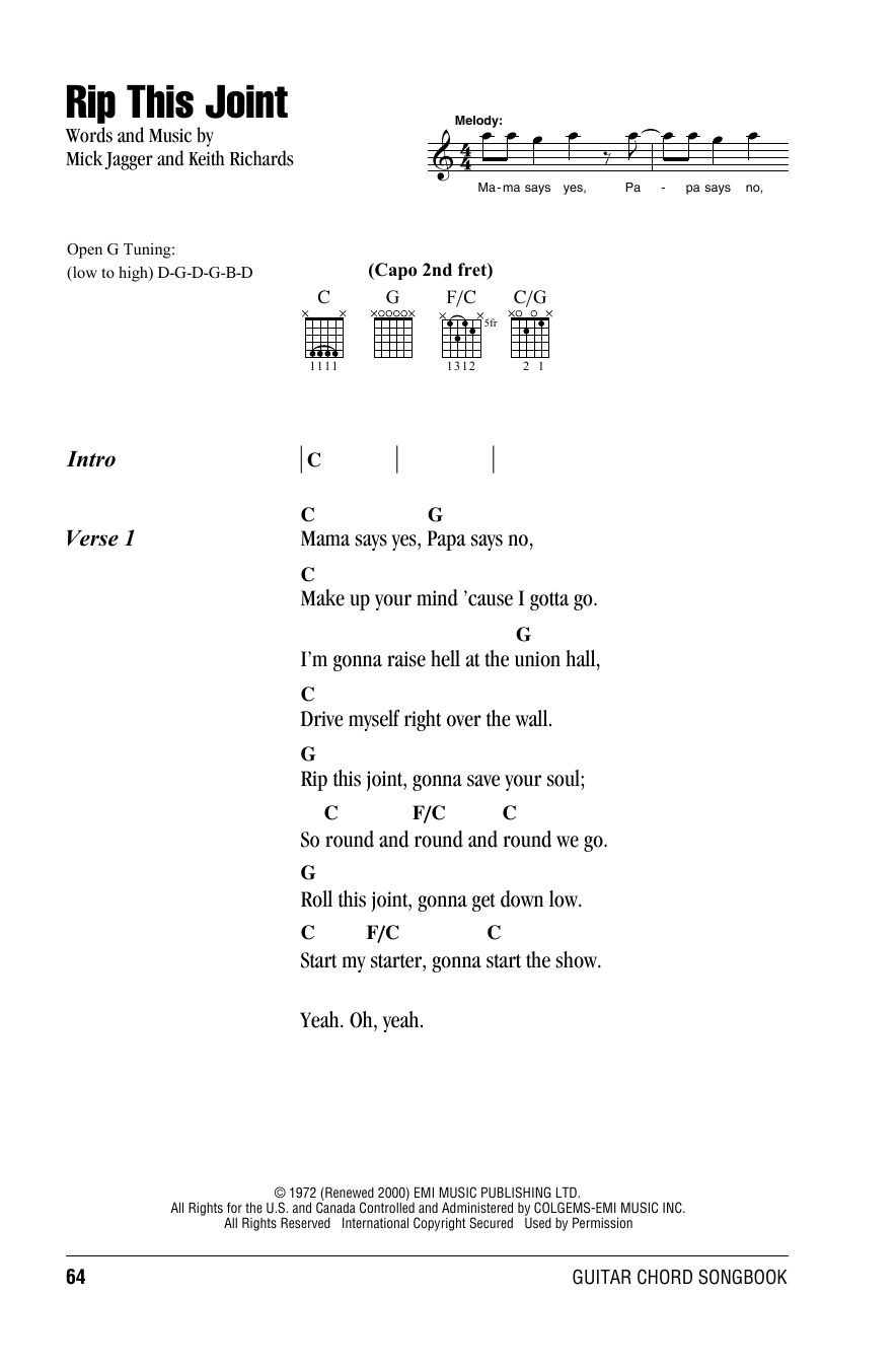 Download The Rolling Stones Rip This Joint Sheet Music and learn how to play Piano, Vocal & Guitar (Right-Hand Melody) PDF digital score in minutes