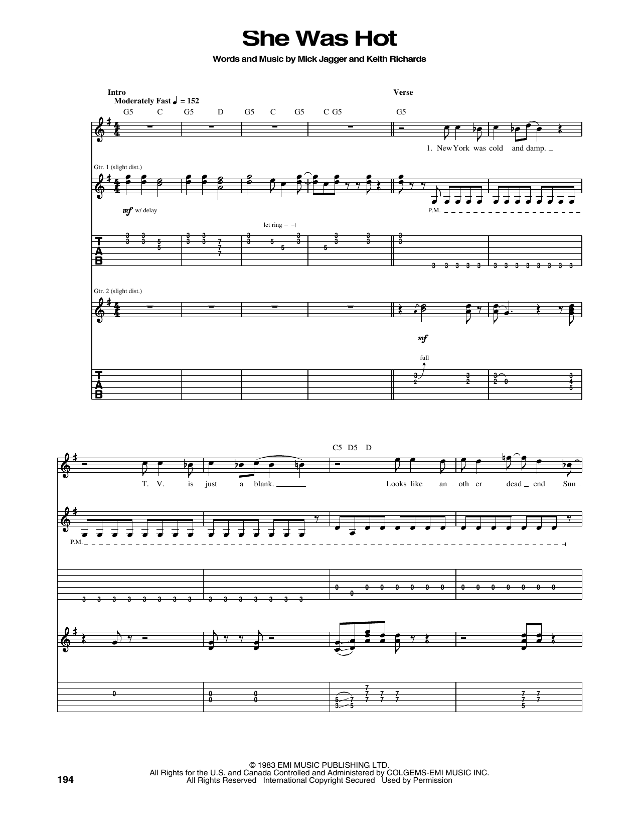 Download The Rolling Stones She Was Hot Sheet Music and learn how to play Guitar Tab PDF digital score in minutes