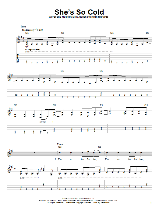 Download The Rolling Stones She's So Cold Sheet Music and learn how to play Guitar Tab PDF digital score in minutes