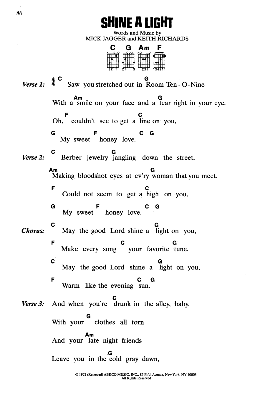 Download The Rolling Stones Shine A Light Sheet Music and learn how to play Guitar Chords/Lyrics PDF digital score in minutes
