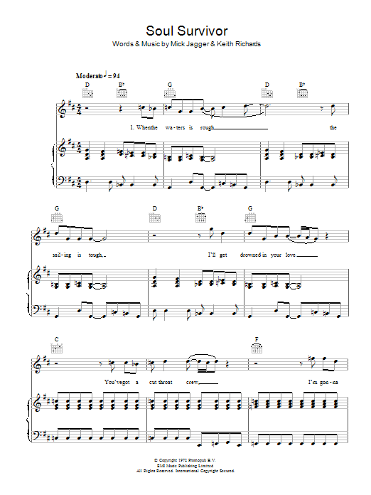 Download The Rolling Stones Soul Survivor Sheet Music and learn how to play Piano, Vocal & Guitar PDF digital score in minutes
