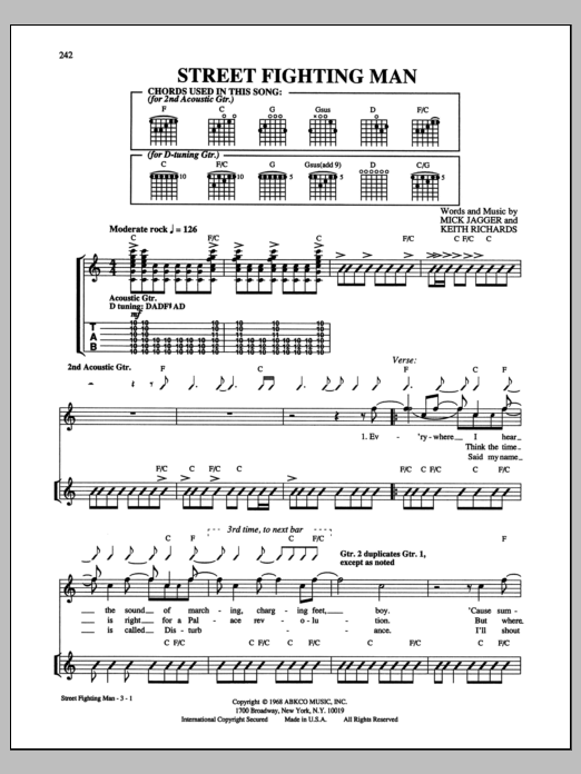 Download The Rolling Stones Street Fighting Man Sheet Music and learn how to play Guitar Tab PDF digital score in minutes