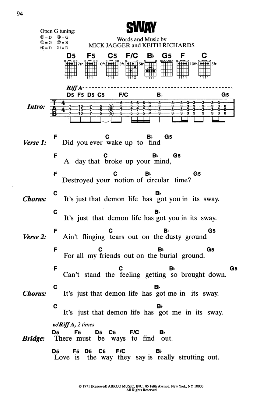 Download The Rolling Stones Sway Sheet Music and learn how to play Guitar Chords/Lyrics PDF digital score in minutes
