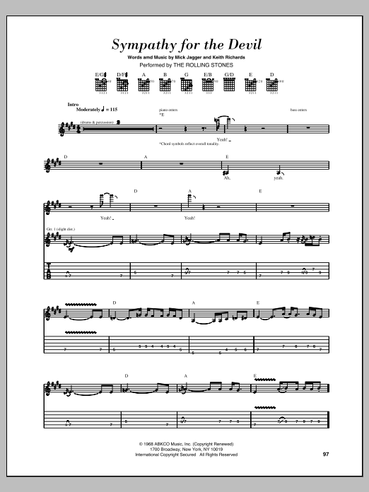 Download The Rolling Stones Sympathy For The Devil Sheet Music and learn how to play Guitar Tab PDF digital score in minutes