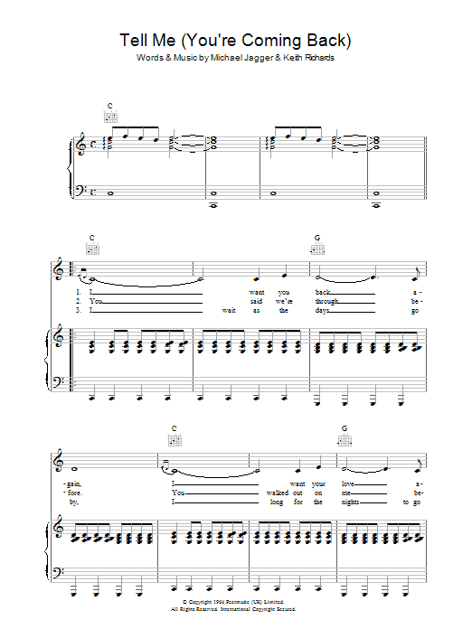 Download The Rolling Stones Tell Me (You're Coming Back) Sheet Music and learn how to play Guitar Tab PDF digital score in minutes