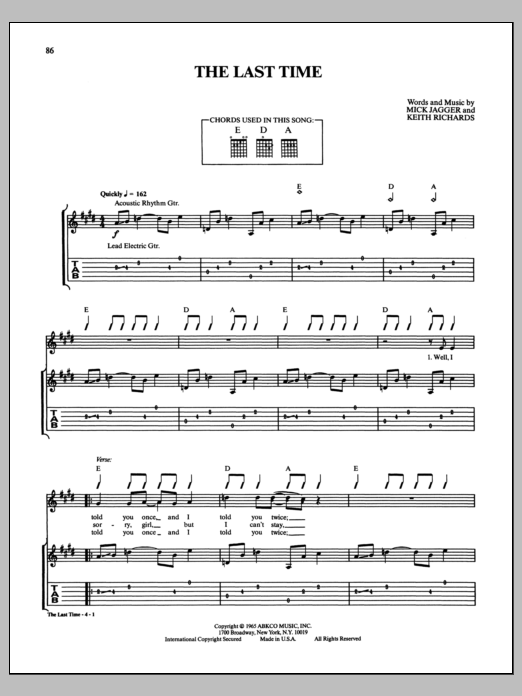 Download The Rolling Stones The Last Time Sheet Music and learn how to play Guitar Chords/Lyrics PDF digital score in minutes