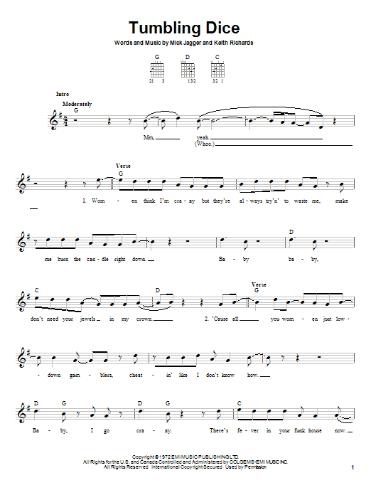 Download The Rolling Stones Tumbling Dice Sheet Music and learn how to play Easy Guitar PDF digital score in minutes