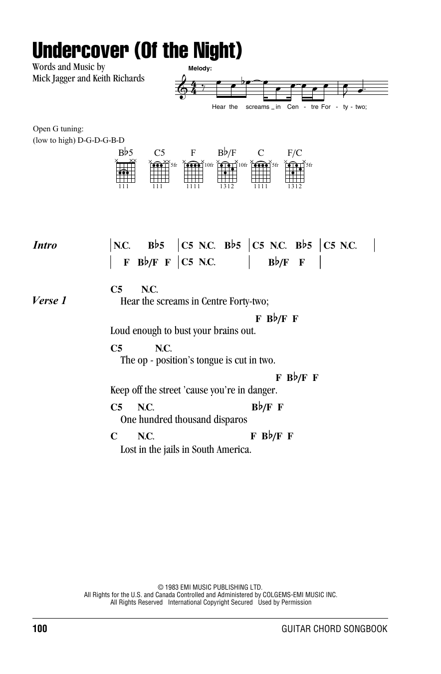 Download The Rolling Stones Undercover Of The Night Sheet Music and learn how to play Easy Guitar Tab PDF digital score in minutes