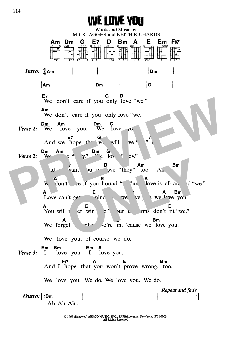 Download The Rolling Stones We Love You Sheet Music and learn how to play Guitar Chords/Lyrics PDF digital score in minutes