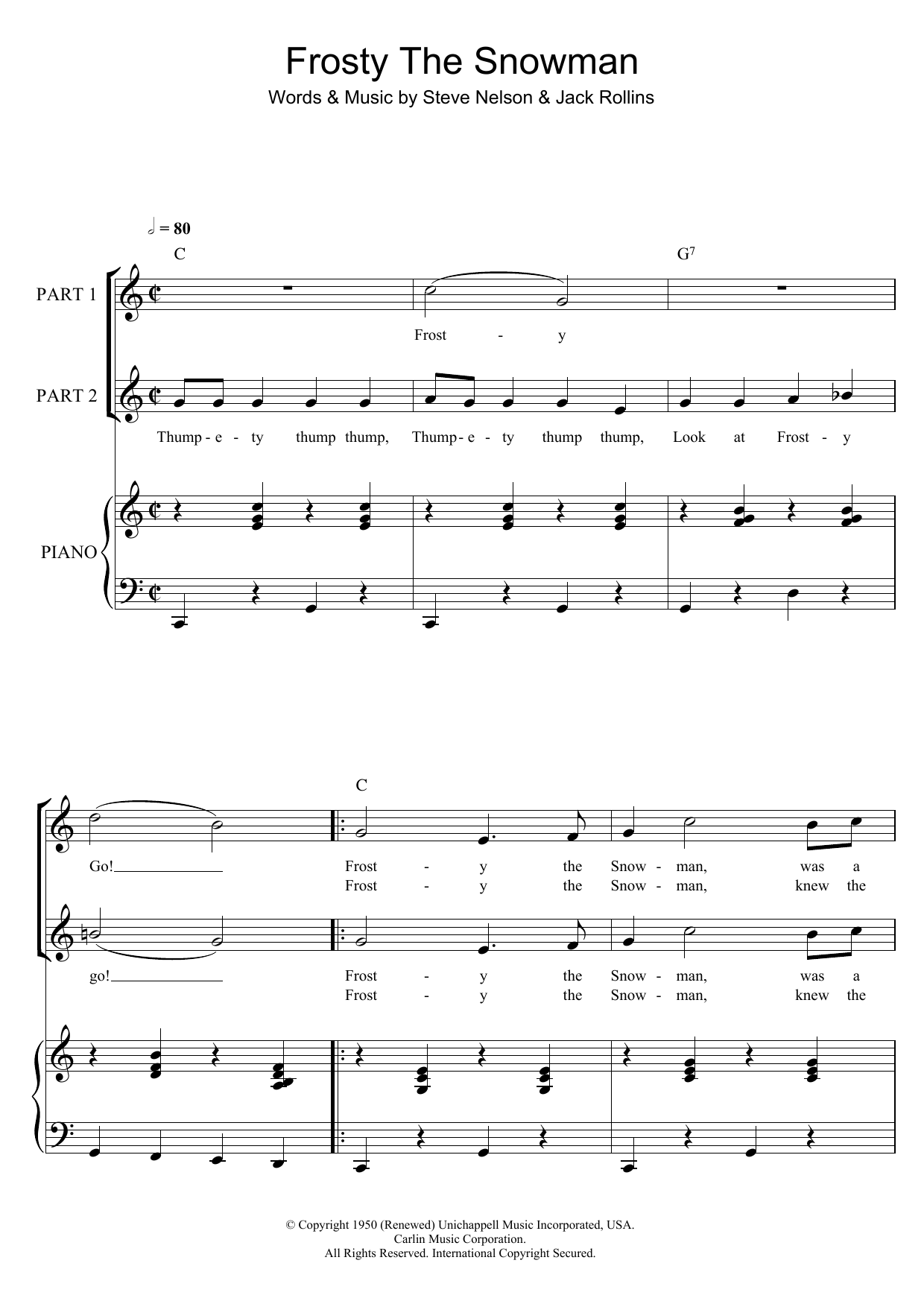 Download The Ronettes Frosty The Snowman Sheet Music and learn how to play 2-Part Choir PDF digital score in minutes