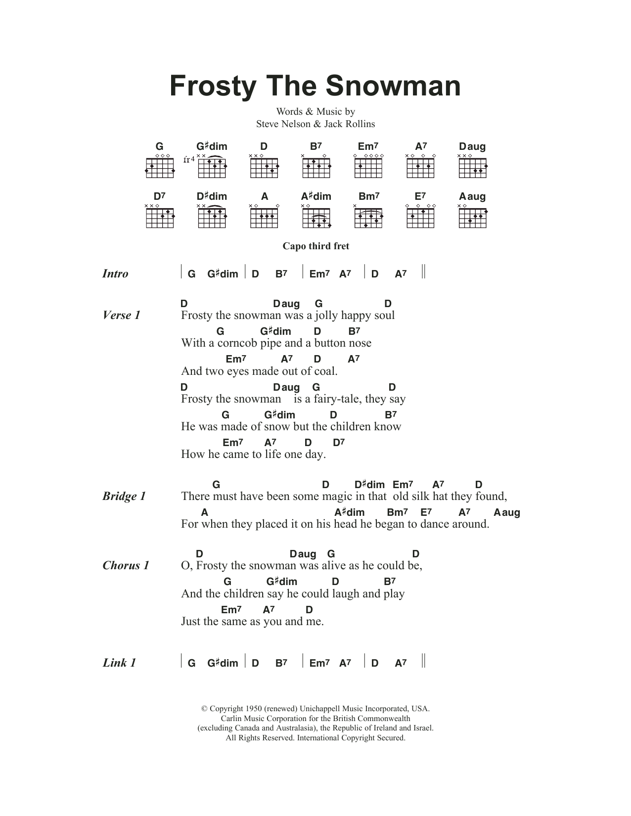 Download The Ronettes Frosty The Snowman Sheet Music and learn how to play Piano Chords/Lyrics PDF digital score in minutes