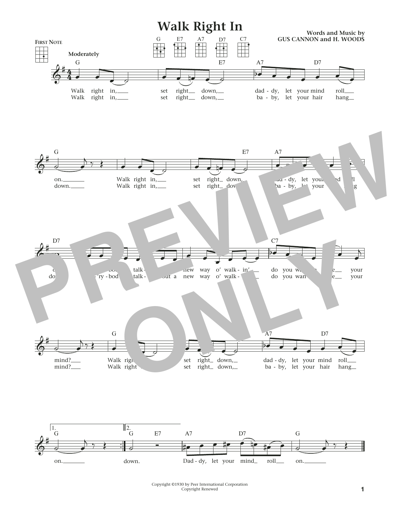 Download The Rooftop Singers Walk Right In Sheet Music and learn how to play Ukulele PDF digital score in minutes