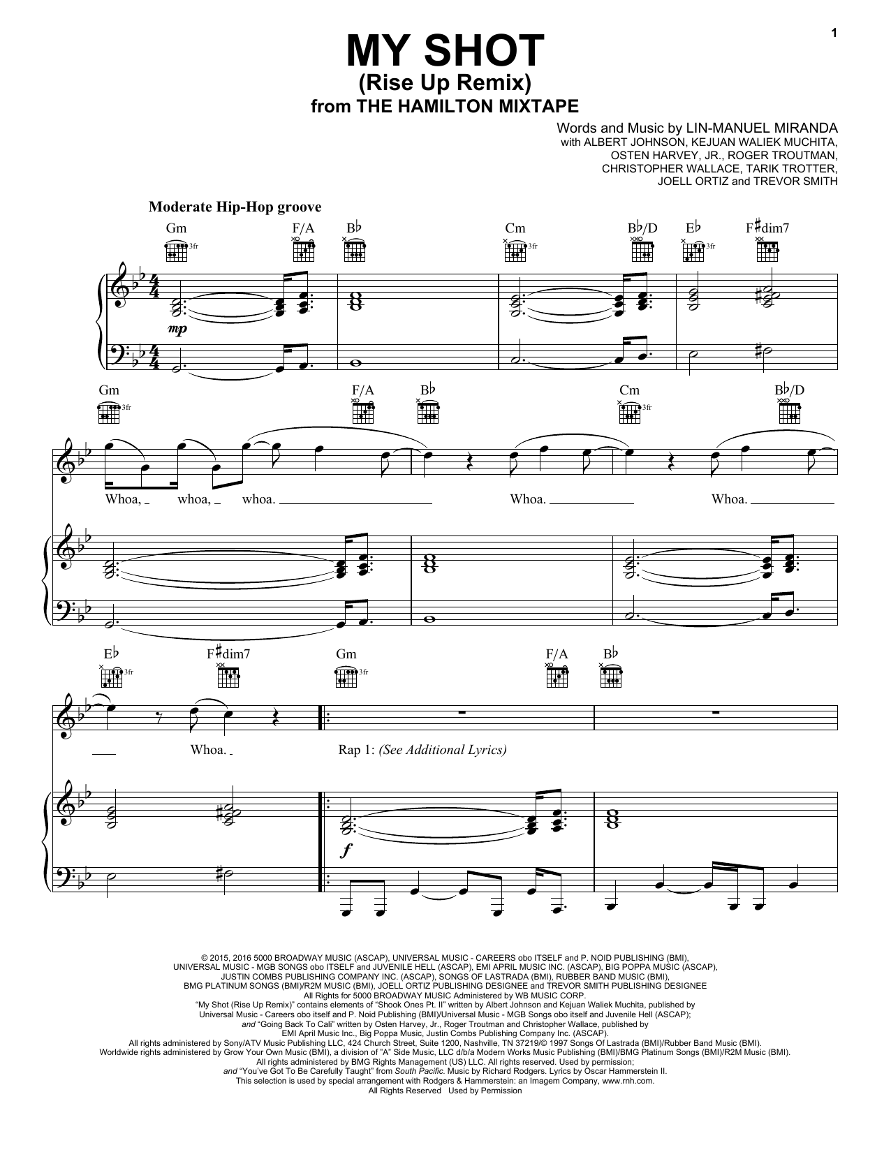 Download Lin-Manuel Miranda My Shot (Rise Up Remix) Sheet Music and learn how to play Piano, Vocal & Guitar (Right-Hand Melody) PDF digital score in minutes