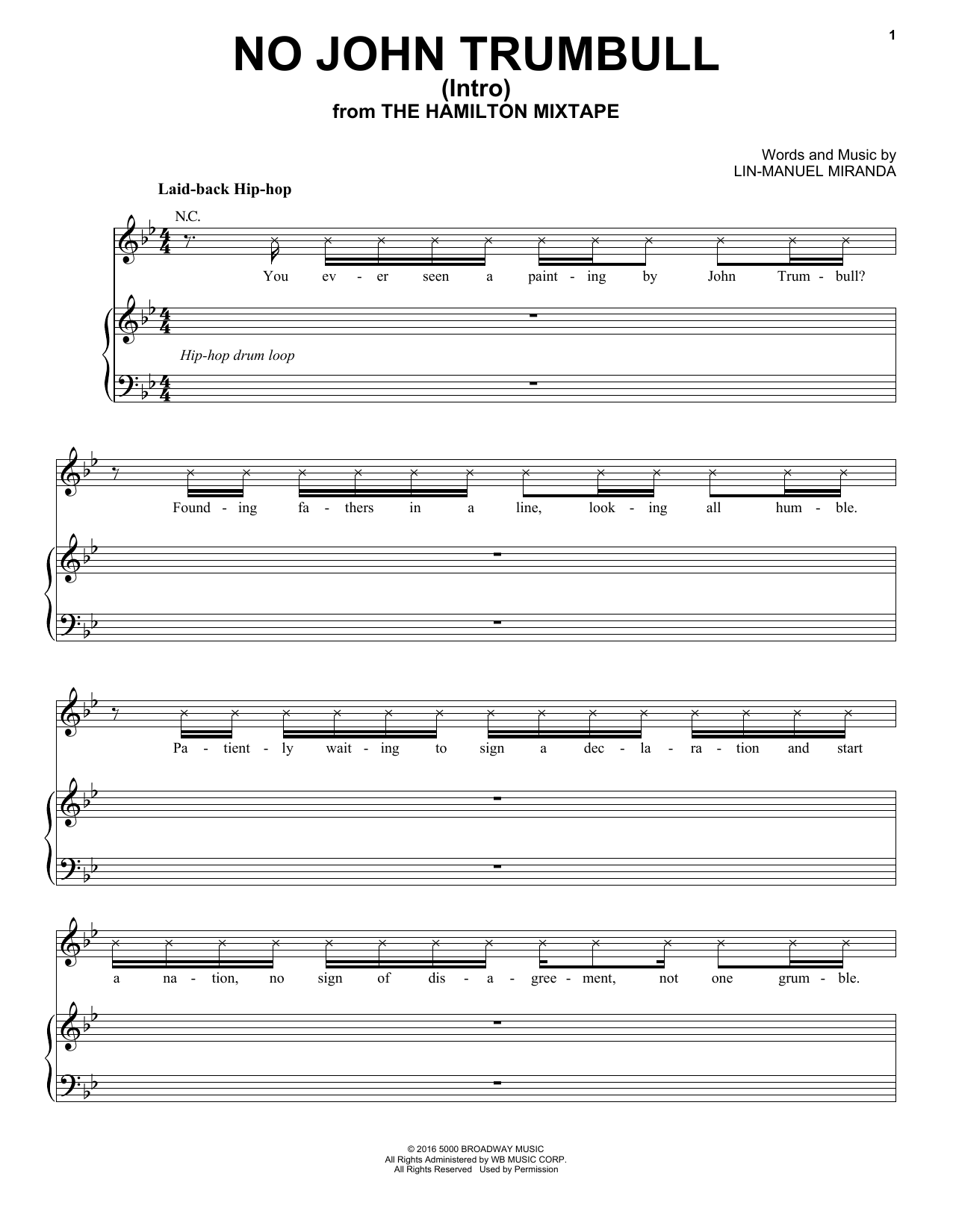 Download Lin-Manuel Miranda No John Trumbull (Intro) Sheet Music and learn how to play Piano, Vocal & Guitar (Right-Hand Melody) PDF digital score in minutes