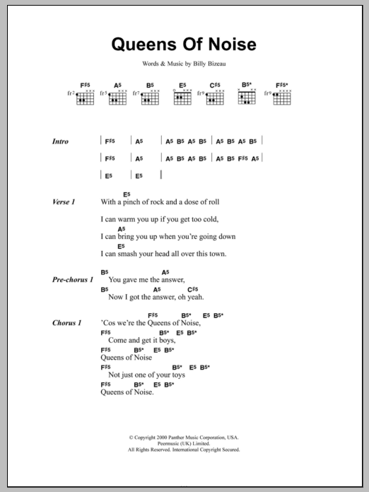Download The Runaways Queens Of Noise Sheet Music and learn how to play Lyrics & Chords PDF digital score in minutes