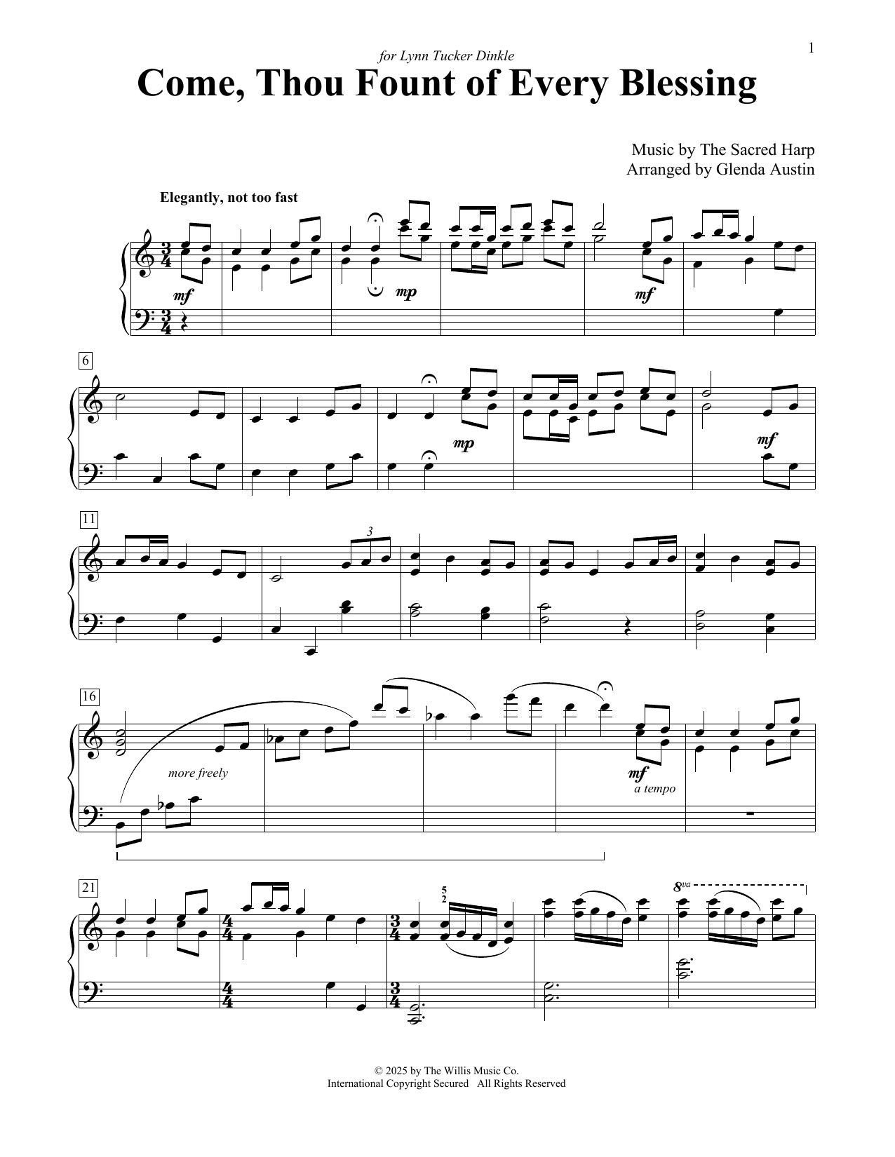 Download The Sacred Harp Come, Thou Fount Of Every Blessing (arr. Glenda Austin) Sheet Music and learn how to play Educational Piano PDF digital score in minutes