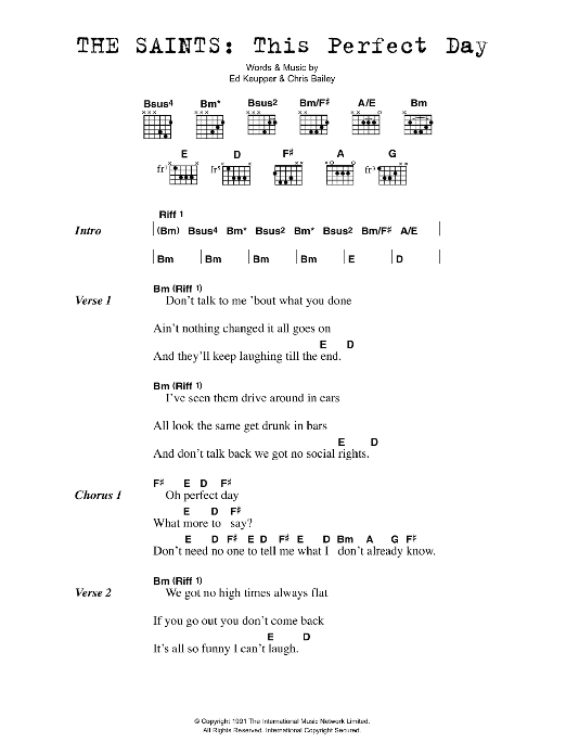 Download The Saints This Perfect Day Sheet Music and learn how to play Lyrics & Chords PDF digital score in minutes