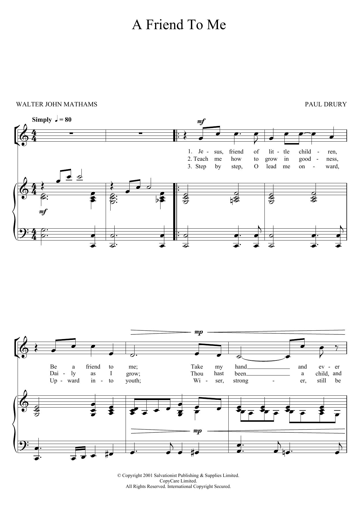 Download The Salvation Army A Friend To Me Sheet Music and learn how to play Unison Voice PDF digital score in minutes