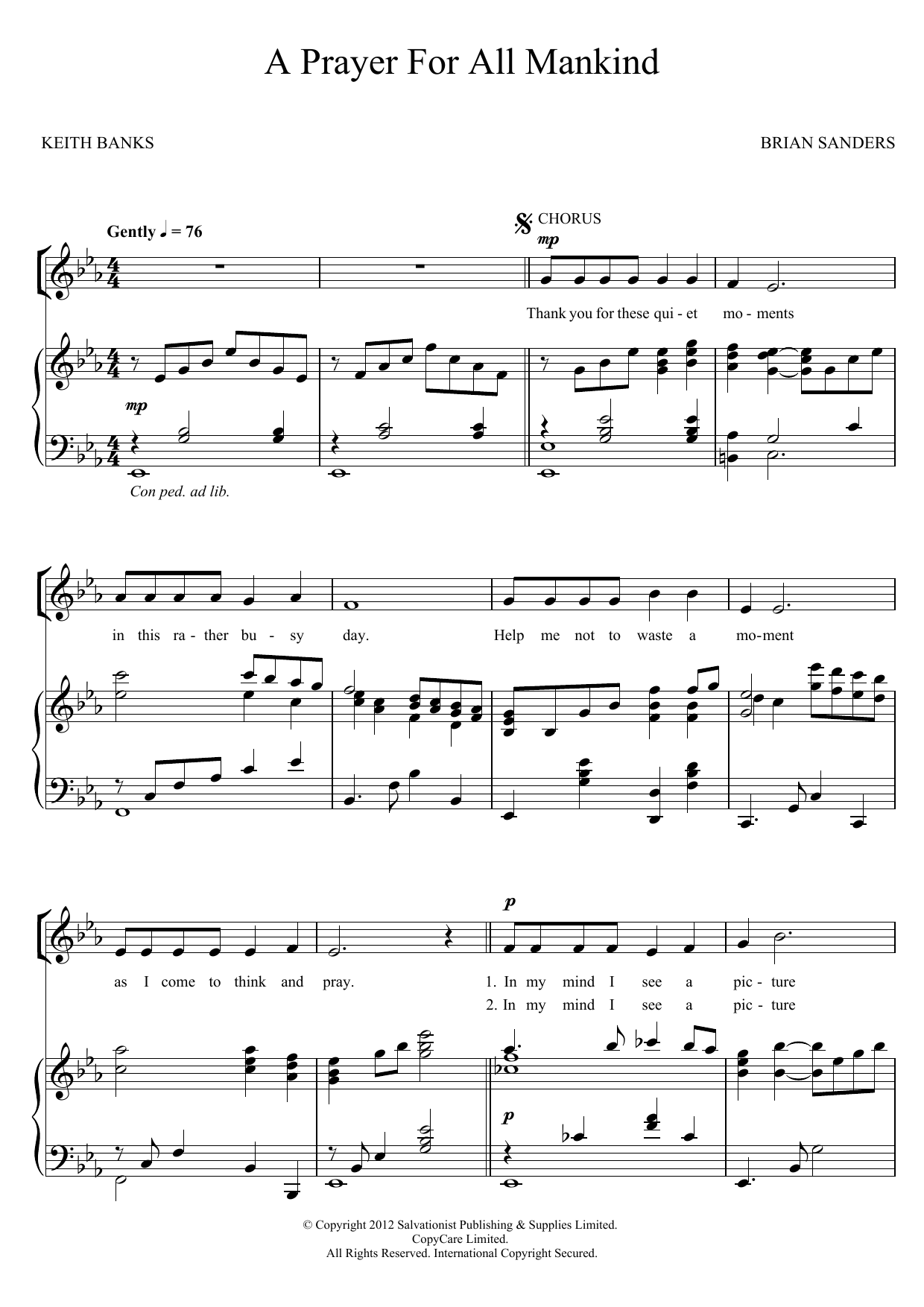 Download The Salvation Army A Prayer For All Mankind Sheet Music and learn how to play Unison Choral PDF digital score in minutes