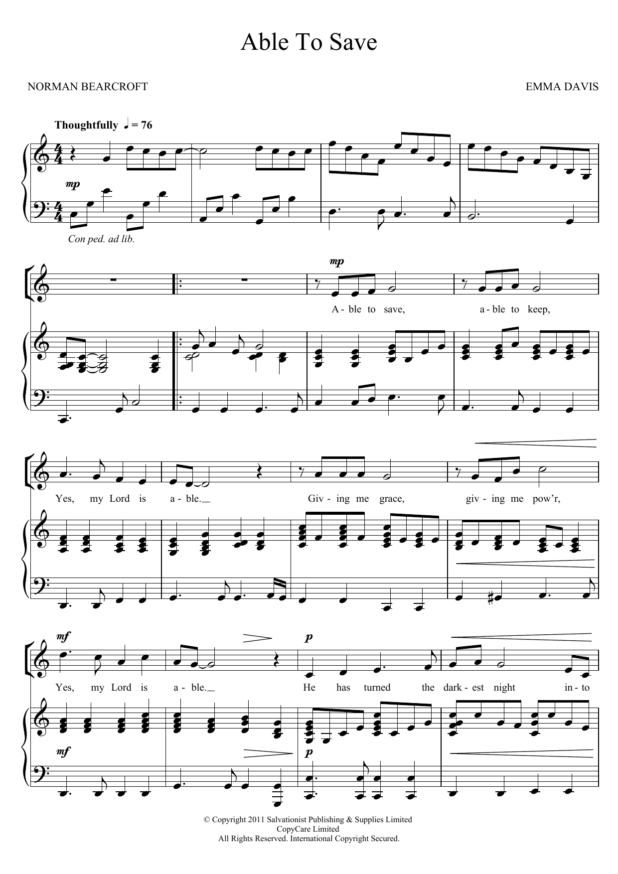 Download The Salvation Army Able To Save Sheet Music and learn how to play SA PDF digital score in minutes
