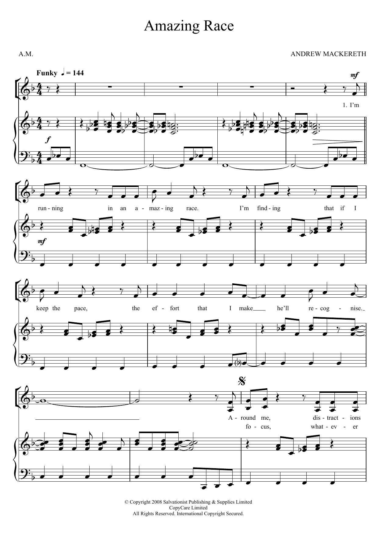 Download The Salvation Army Amazing Race Sheet Music and learn how to play SA PDF digital score in minutes